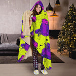 Lime Green And Purple Cow Pattern Print Hooded Blanket