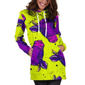 Lime Green And Purple Cow Pattern Print Pullover Hoodie Dress