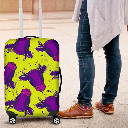 Lime Green And Purple Cow Pattern Print Luggage Cover GearFrost