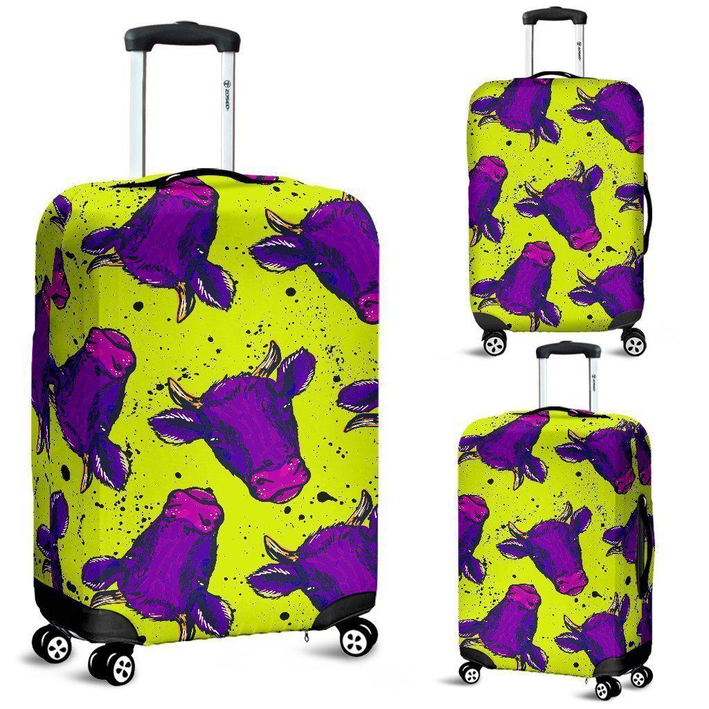 Lime Green And Purple Cow Pattern Print Luggage Cover GearFrost