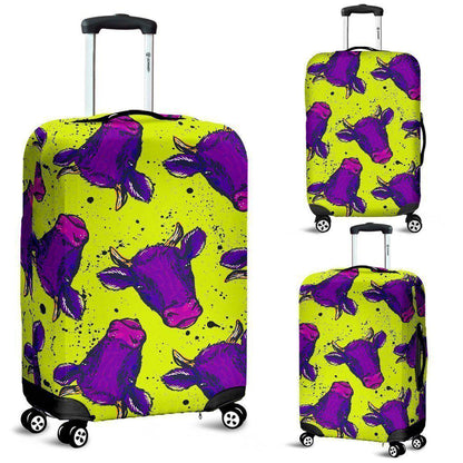 Lime Green And Purple Cow Pattern Print Luggage Cover GearFrost
