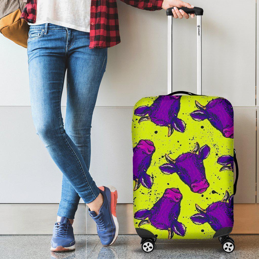 Lime Green And Purple Cow Pattern Print Luggage Cover GearFrost