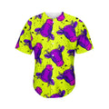 Lime Green And Purple Cow Pattern Print Men's Baseball Jersey