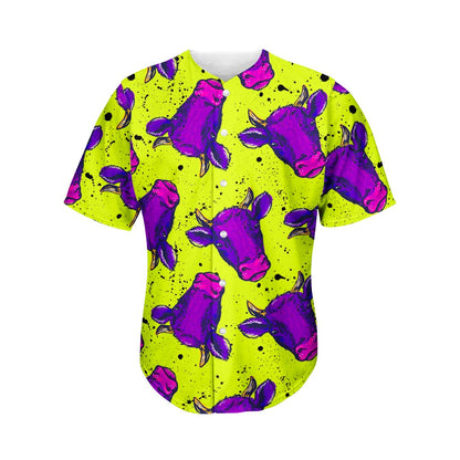 Lime Green And Purple Cow Pattern Print Men's Baseball Jersey