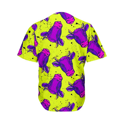 Lime Green And Purple Cow Pattern Print Men's Baseball Jersey