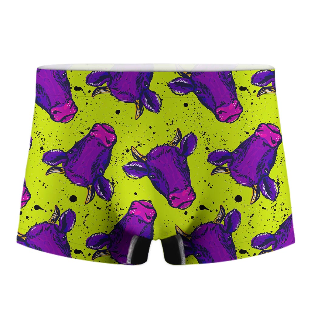 Lime Green And Purple Cow Pattern Print Men's Boxer Briefs