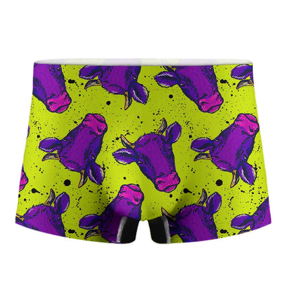 Lime Green And Purple Cow Pattern Print Men's Boxer Briefs