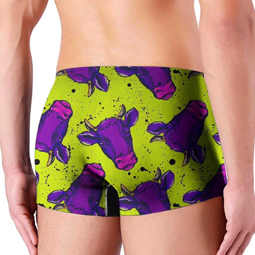 Lime Green And Purple Cow Pattern Print Men's Boxer Briefs