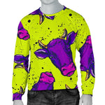 Lime Green And Purple Cow Pattern Print Men's Crewneck Sweatshirt GearFrost