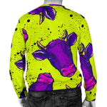 Lime Green And Purple Cow Pattern Print Men's Crewneck Sweatshirt GearFrost