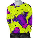 Lime Green And Purple Cow Pattern Print Men's Crewneck Sweatshirt GearFrost