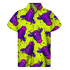 Lime Green And Purple Cow Pattern Print Men's Short Sleeve Shirt