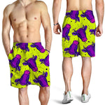 Lime Green And Purple Cow Pattern Print Men's Shorts