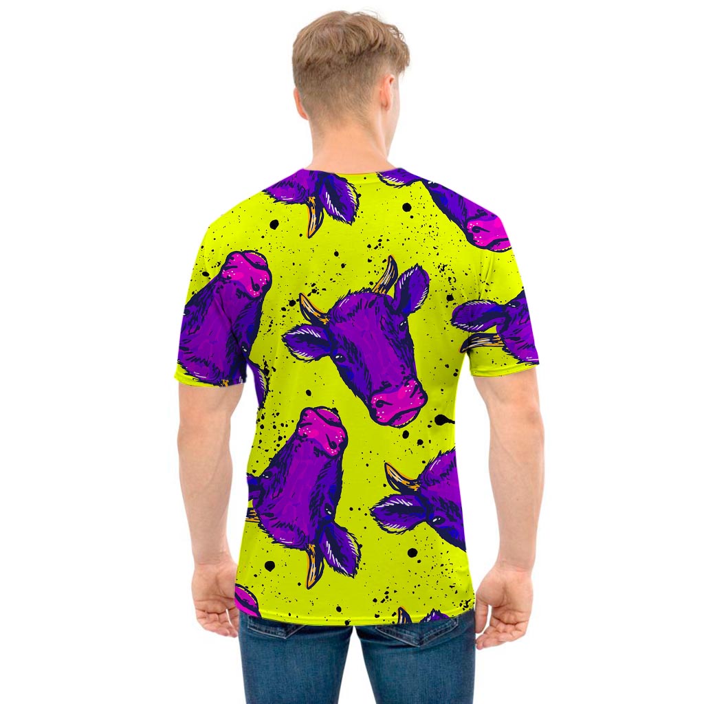 Lime Green And Purple Cow Pattern Print Men's T-Shirt
