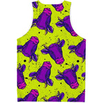 Lime Green And Purple Cow Pattern Print Men's Tank Top