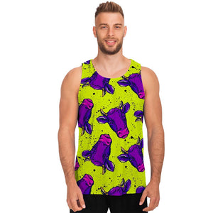 Lime Green And Purple Cow Pattern Print Men's Tank Top