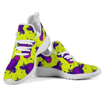 Lime Green And Purple Cow Pattern Print Mesh Knit Shoes GearFrost