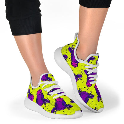 Lime Green And Purple Cow Pattern Print Mesh Knit Shoes GearFrost