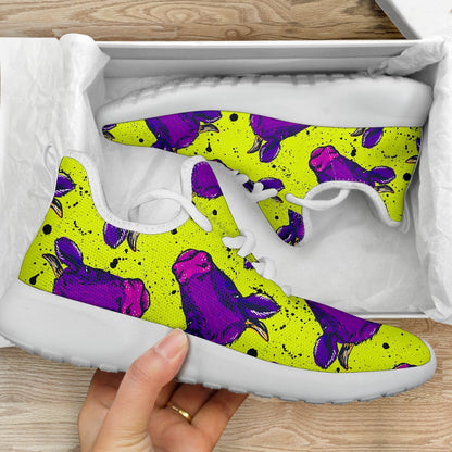 Lime Green And Purple Cow Pattern Print Mesh Knit Shoes GearFrost