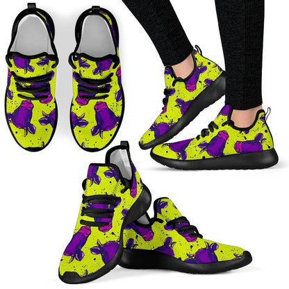 Lime Green And Purple Cow Pattern Print Mesh Knit Shoes GearFrost