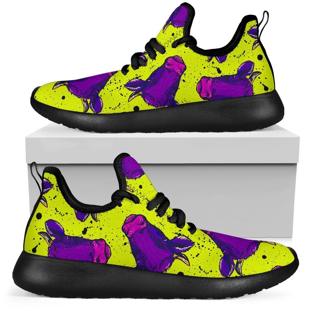 Lime Green And Purple Cow Pattern Print Mesh Knit Shoes GearFrost