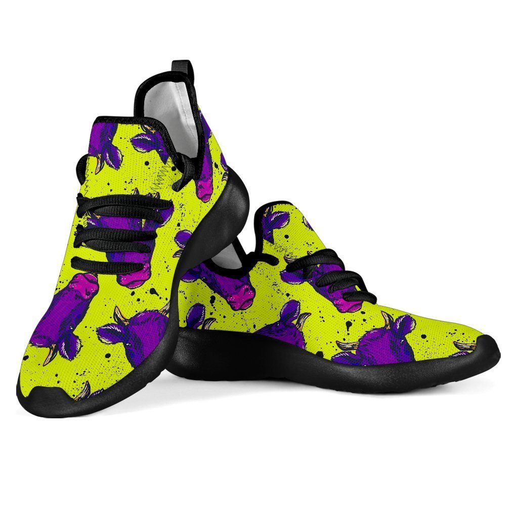 Lime Green And Purple Cow Pattern Print Mesh Knit Shoes GearFrost
