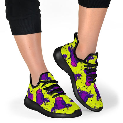 Lime Green And Purple Cow Pattern Print Mesh Knit Shoes GearFrost