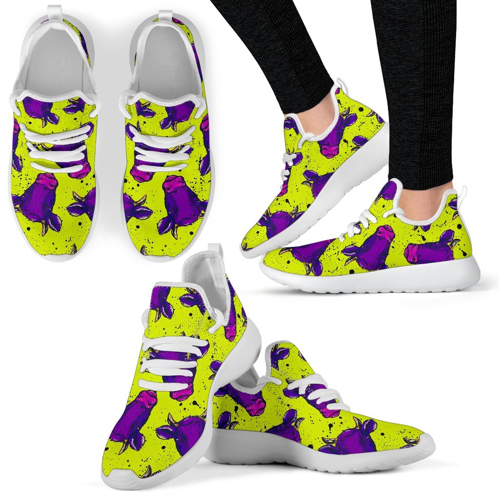 Lime Green And Purple Cow Pattern Print Mesh Knit Shoes GearFrost