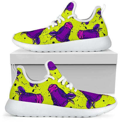 Lime Green And Purple Cow Pattern Print Mesh Knit Shoes GearFrost