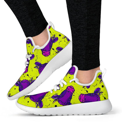 Lime Green And Purple Cow Pattern Print Mesh Knit Shoes GearFrost