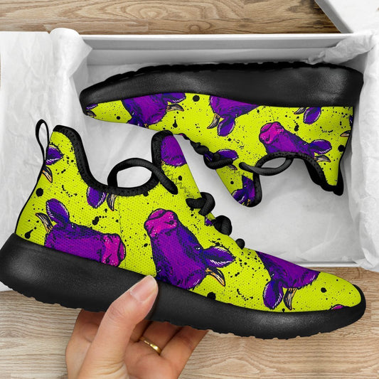 Lime Green And Purple Cow Pattern Print Mesh Knit Shoes GearFrost