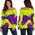 Lime Green And Purple Cow Pattern Print Off The Shoulder Sweatshirt