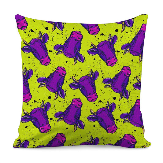 Lime Green And Purple Cow Pattern Print Pillow Cover
