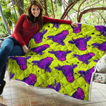 Lime Green And Purple Cow Pattern Print Quilt