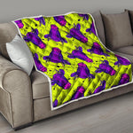 Lime Green And Purple Cow Pattern Print Quilt