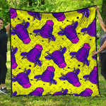 Lime Green And Purple Cow Pattern Print Quilt