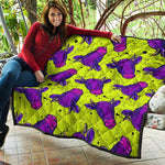 Lime Green And Purple Cow Pattern Print Quilt