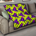 Lime Green And Purple Cow Pattern Print Quilt