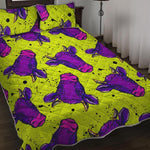 Lime Green And Purple Cow Pattern Print Quilt Bed Set
