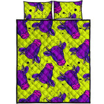 Lime Green And Purple Cow Pattern Print Quilt Bed Set
