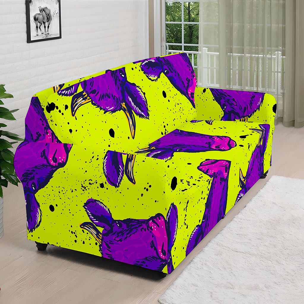 Lime Green And Purple Cow Pattern Print Sofa Cover