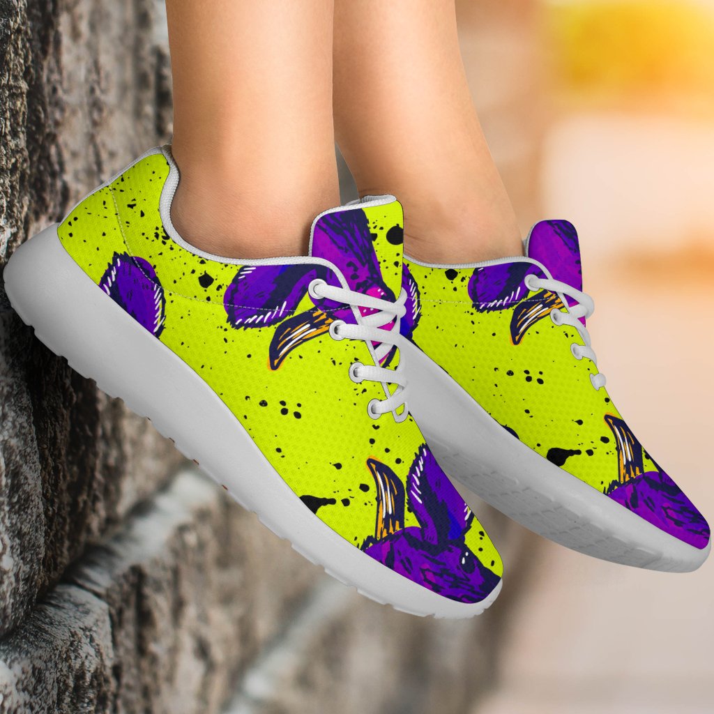 Lime Green And Purple Cow Pattern Print Sport Shoes GearFrost