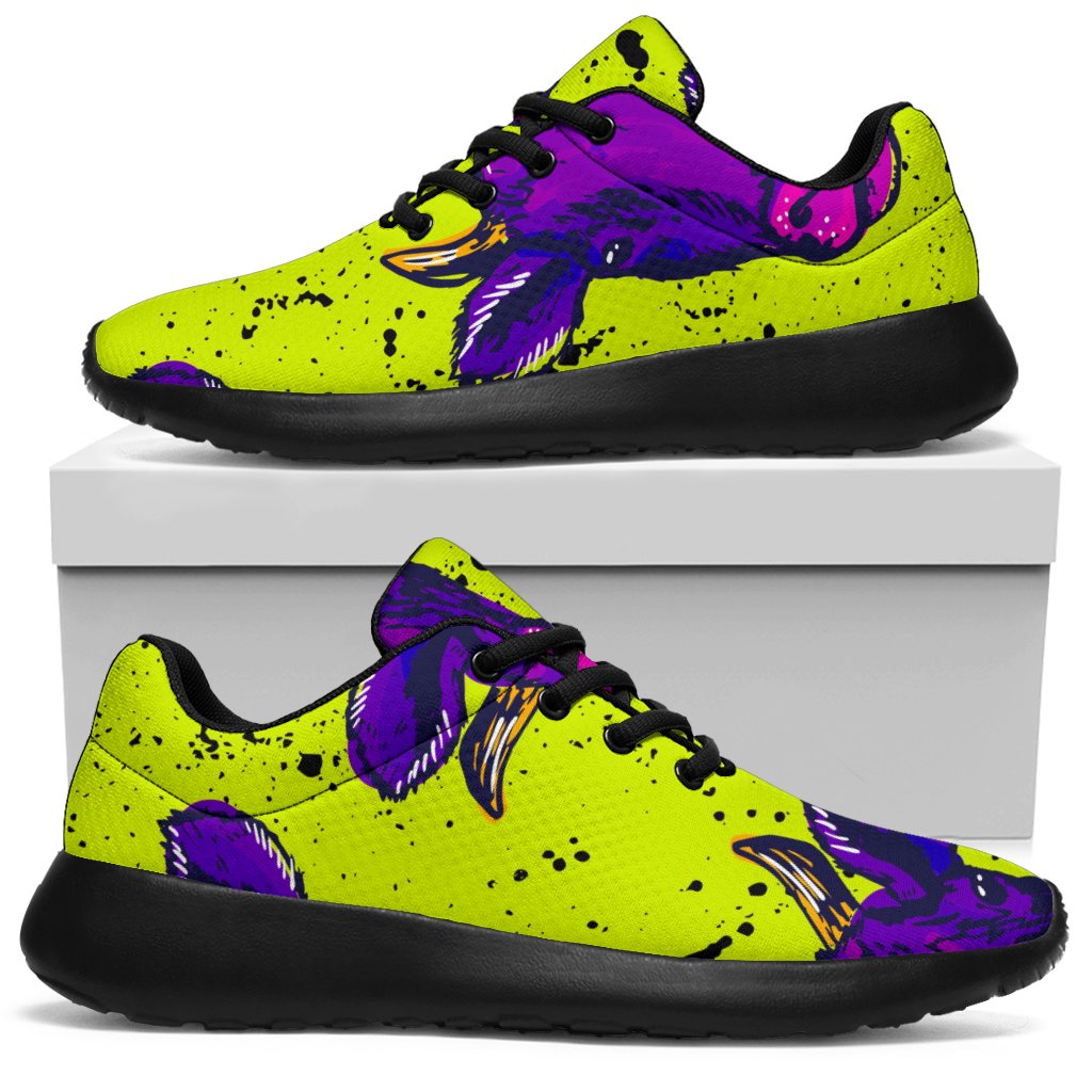 Lime Green And Purple Cow Pattern Print Sport Shoes GearFrost
