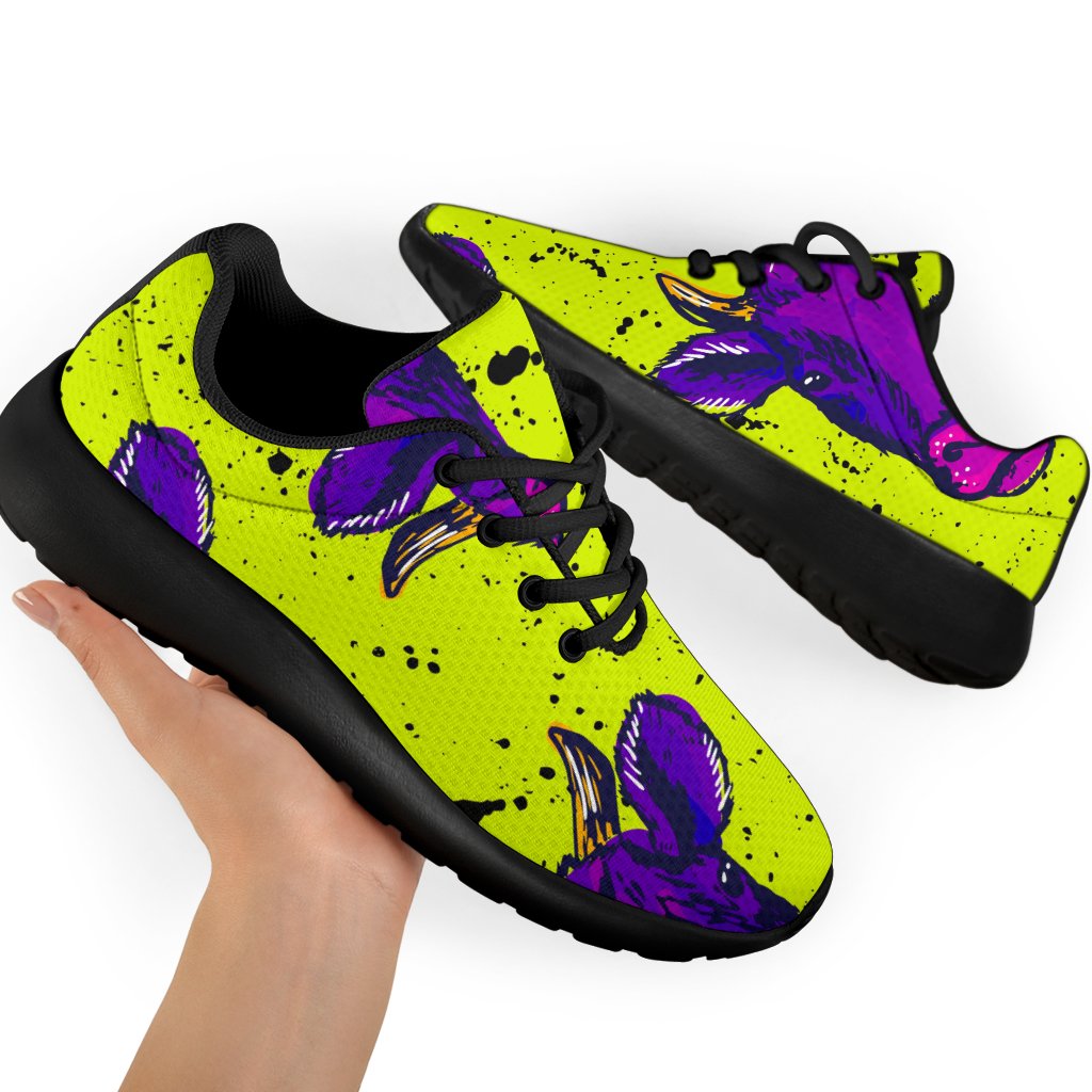 Lime Green And Purple Cow Pattern Print Sport Shoes GearFrost