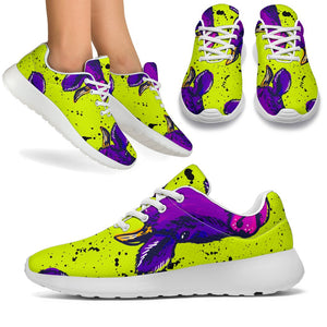 Lime Green And Purple Cow Pattern Print Sport Shoes GearFrost