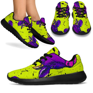 Lime Green And Purple Cow Pattern Print Sport Shoes GearFrost