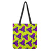 Lime Green And Purple Cow Pattern Print Tote Bag