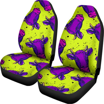 Lime Green And Purple Cow Pattern Print Universal Fit Car Seat Covers