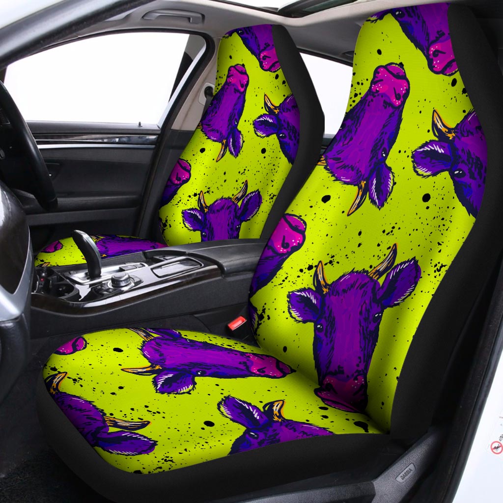 Lime Green And Purple Cow Pattern Print Universal Fit Car Seat Covers