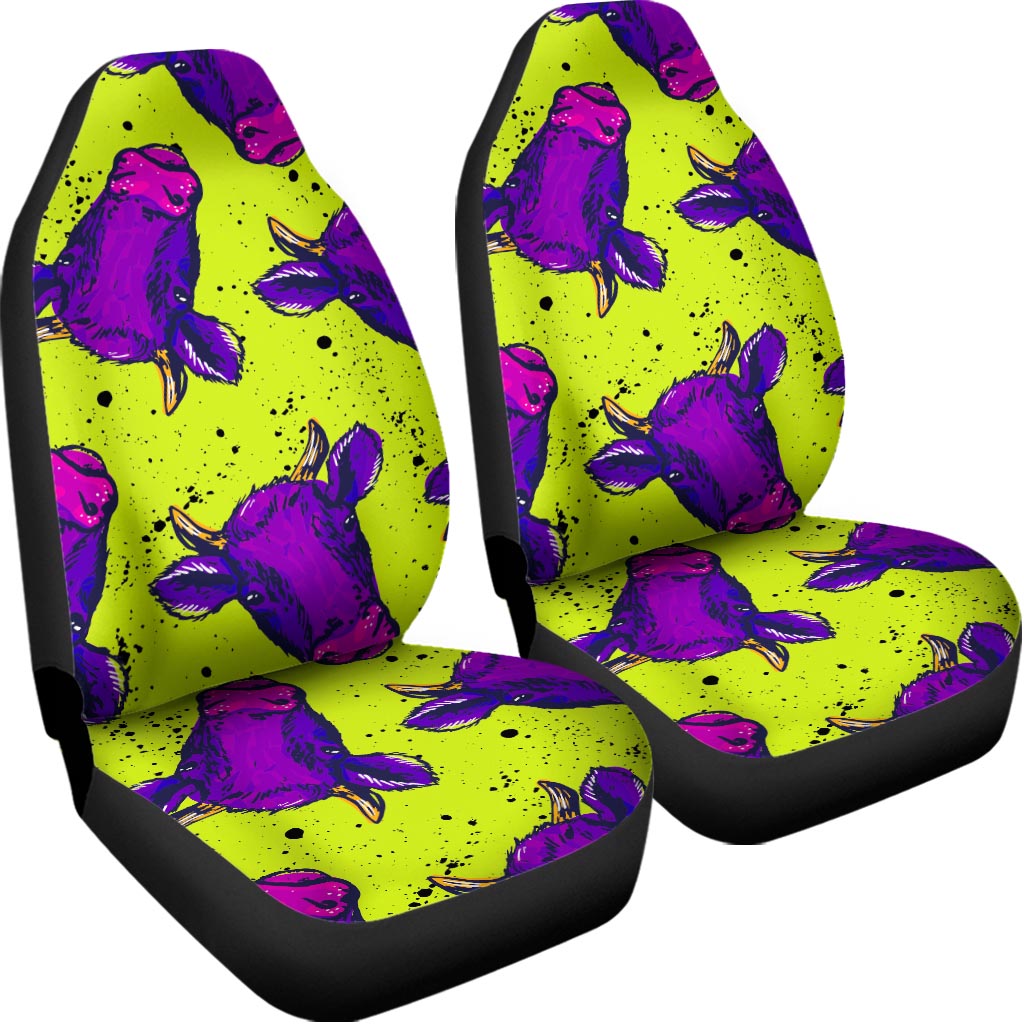 Lime Green And Purple Cow Pattern Print Universal Fit Car Seat Covers